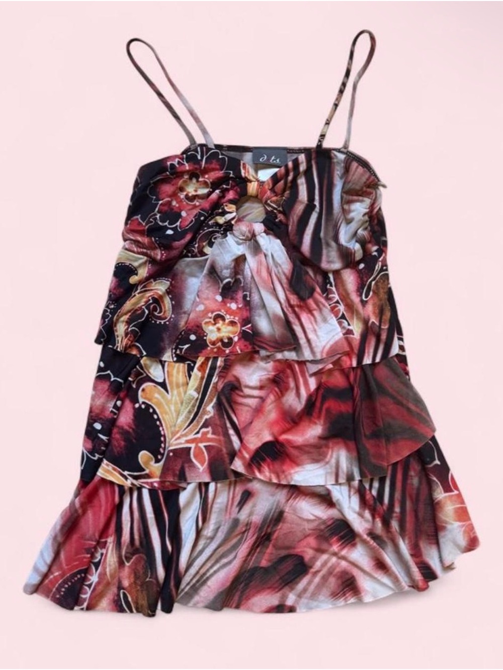 Vintage Dots Y2K Ruched Abstract Print Strappy Top